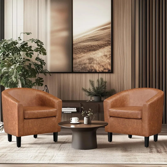 RBXC Faux Leather Barrel Accent Chairs Modern Club Style