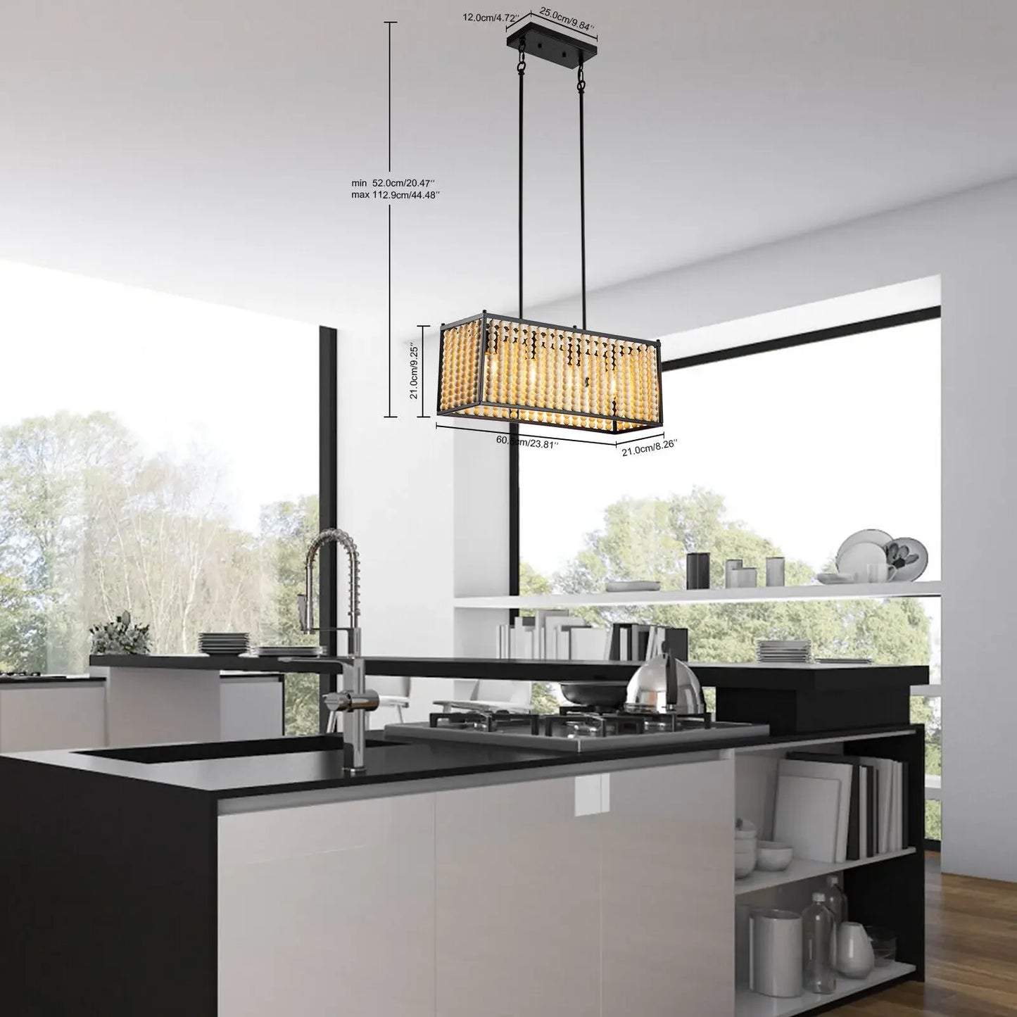 Bymaocar Boho Wood Bead Pendant Chandelier Farmhouse Light