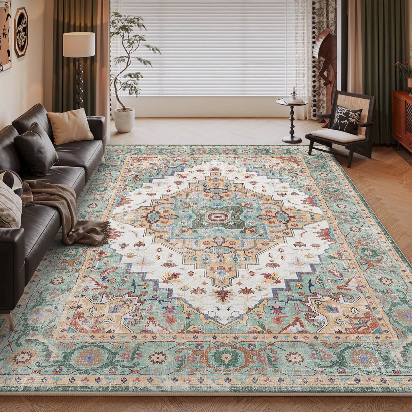 NONEDesign Vintage Persian Style Living Room Machine Washable Rug