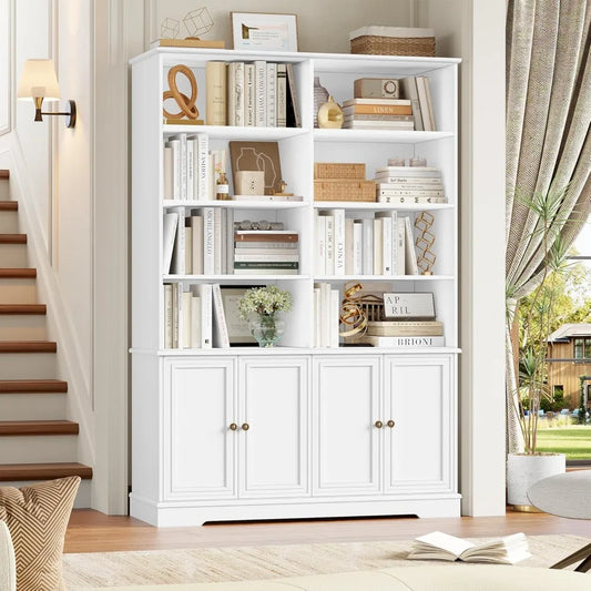 MKDK Tall Six Tier Bookshelf With Doors And Storage