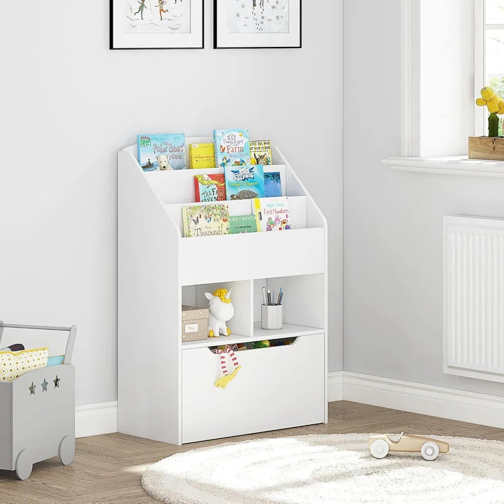 Hign-concerned Kids Bookshelf with Movable Toy Box Storage