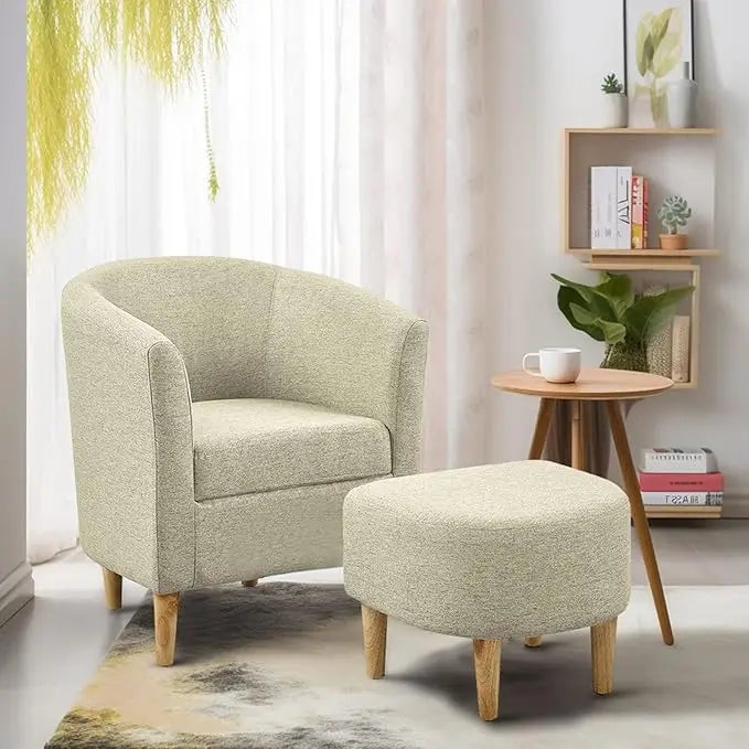 Ticify Accent Barrel Chair With Ottoman Corduroy Midcentury