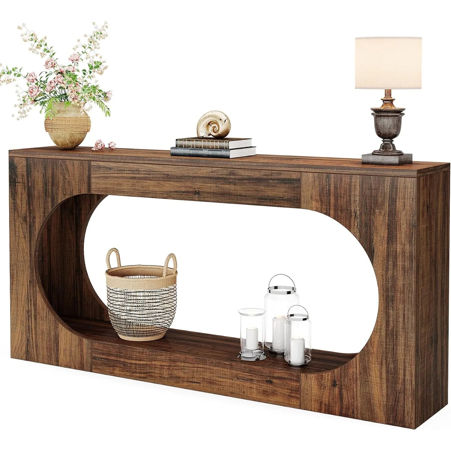 Little Tree Narrow Sofa Console Table With 2 Tier Storage