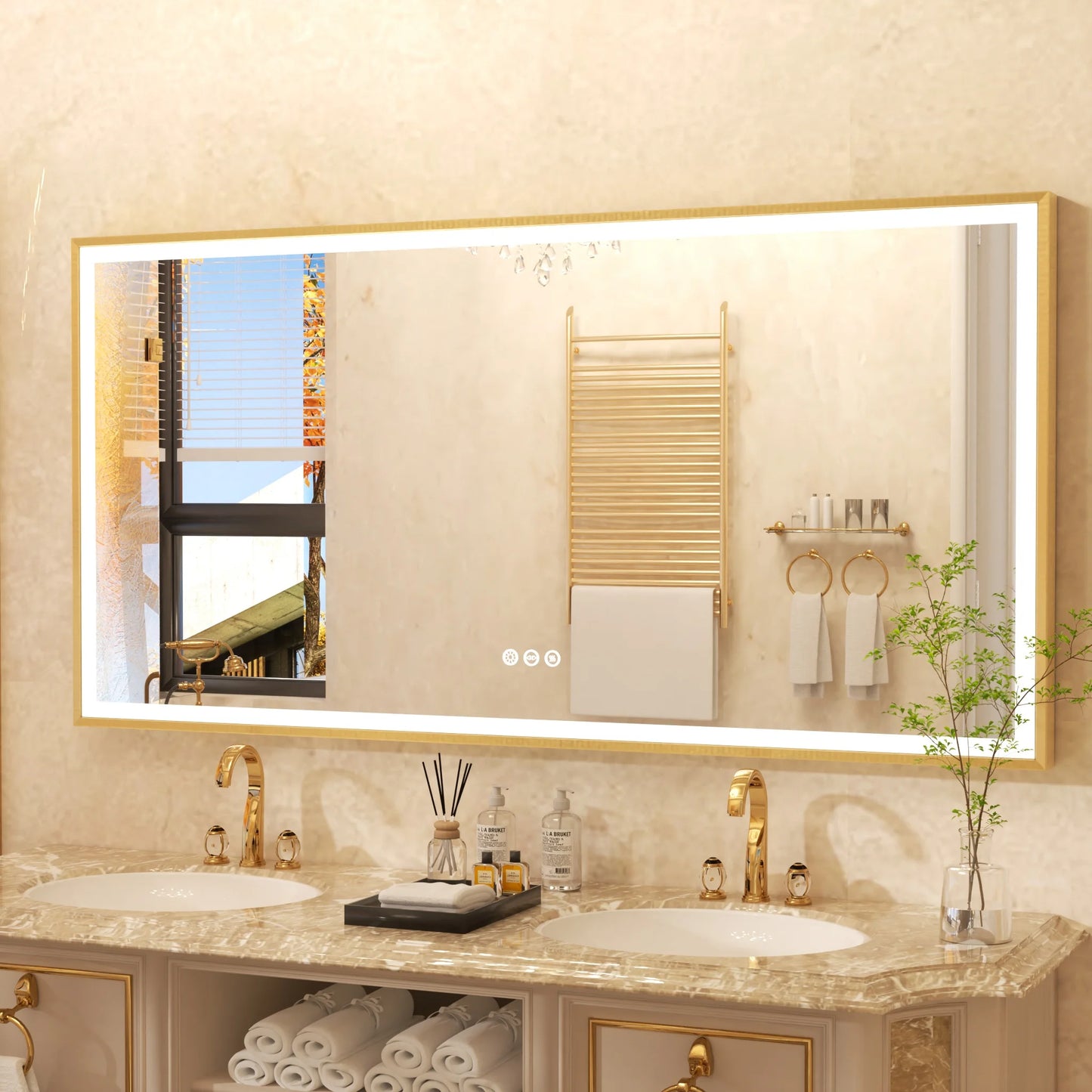 XMR LED Bathroom Vanity Mirror Gold Frame Front Lighted