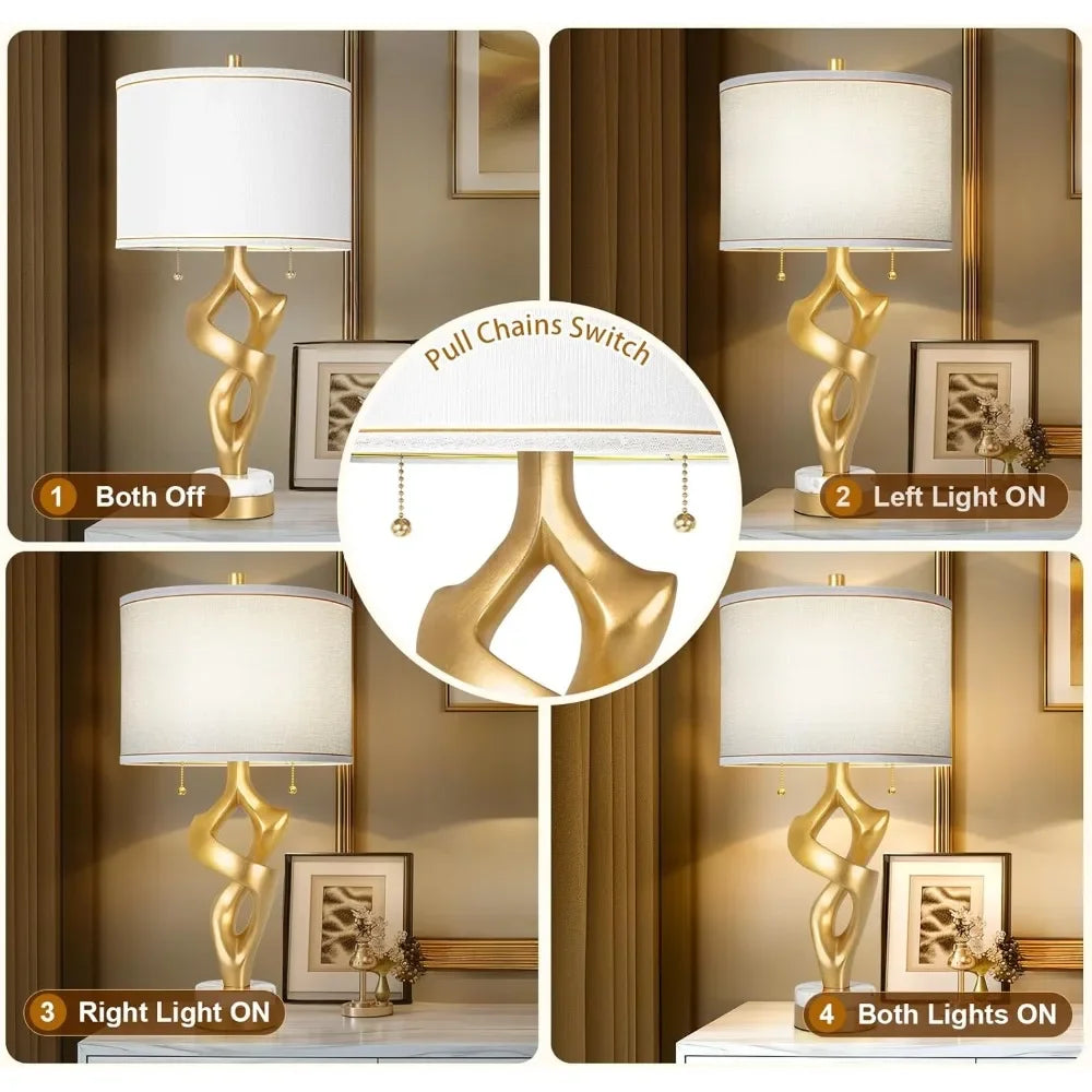 XMSJ Sculptural Table Lamp Set 2 With Marble Base And USB