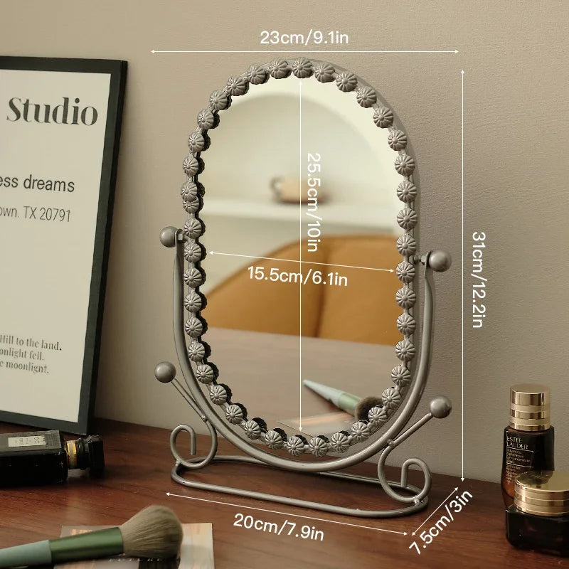 Retro European Desktop Vanity Mirror High Definition Rotating Frame