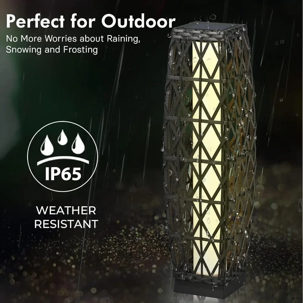 Cindy Outdoor Solar Powered Woven Wicker Lantern Floor Lamp
