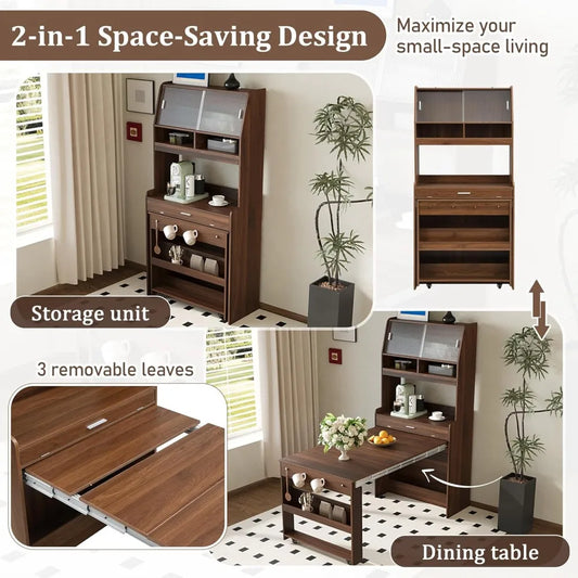 MKDK Modern Buffet Hutch Cabinet With Foldable Dining Table