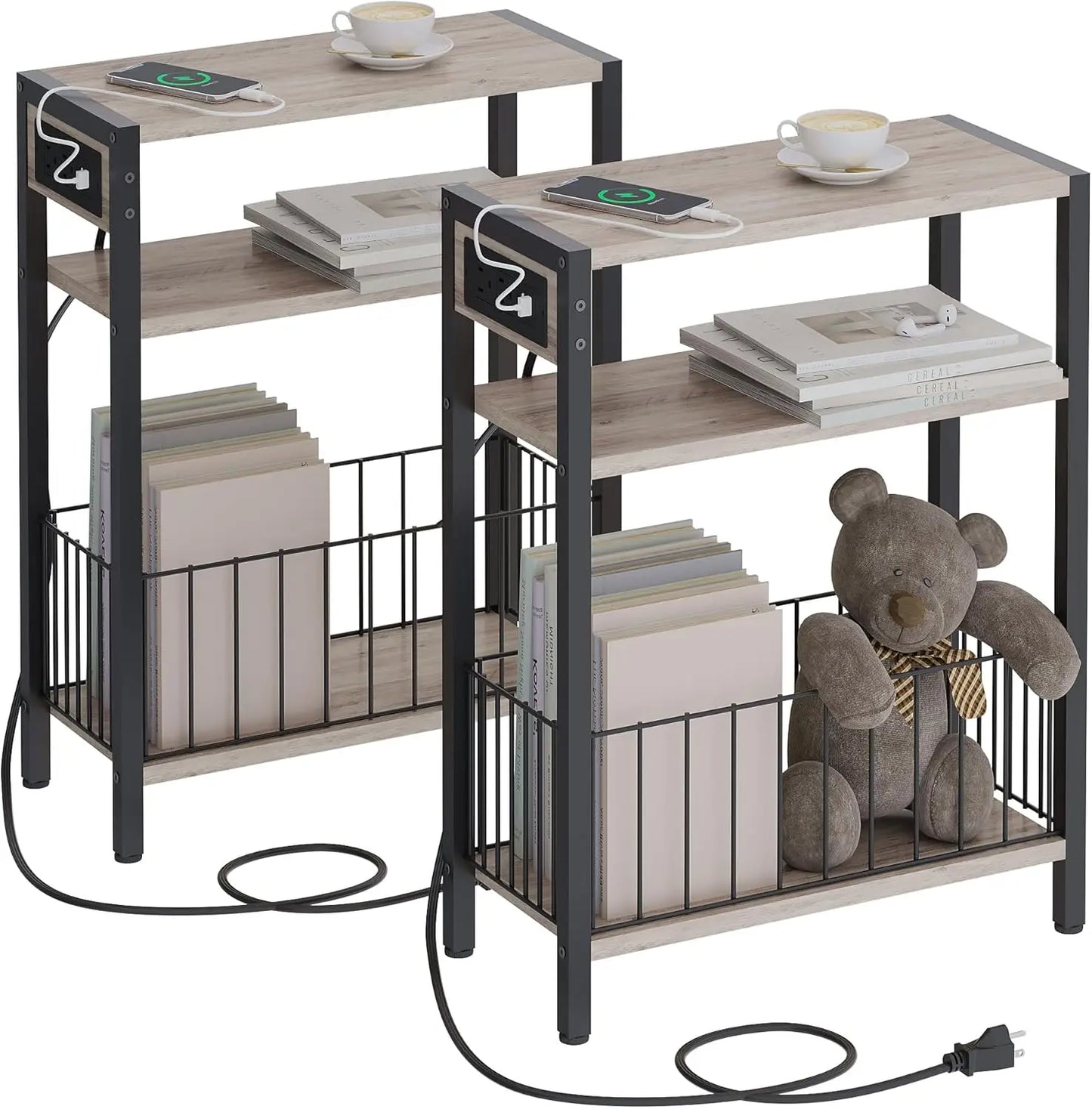 General Narrow Side Table With Charging Station Set