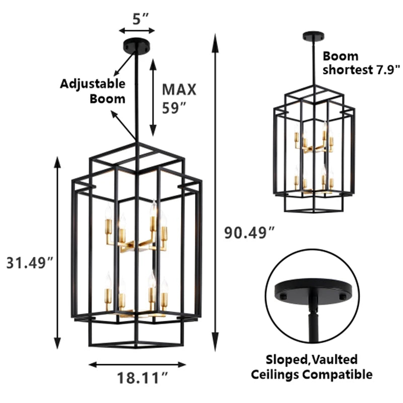 8 Lights Lantern Tiered Pendant Light Fixture Chandelier