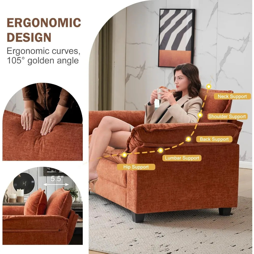 RBXC Oversized Chenille Accent Chair Upholstered Armrests