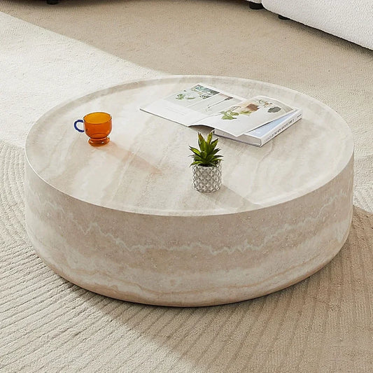 HUANZHUANG Faux Mars Pattern Round Coffee Table Living Room