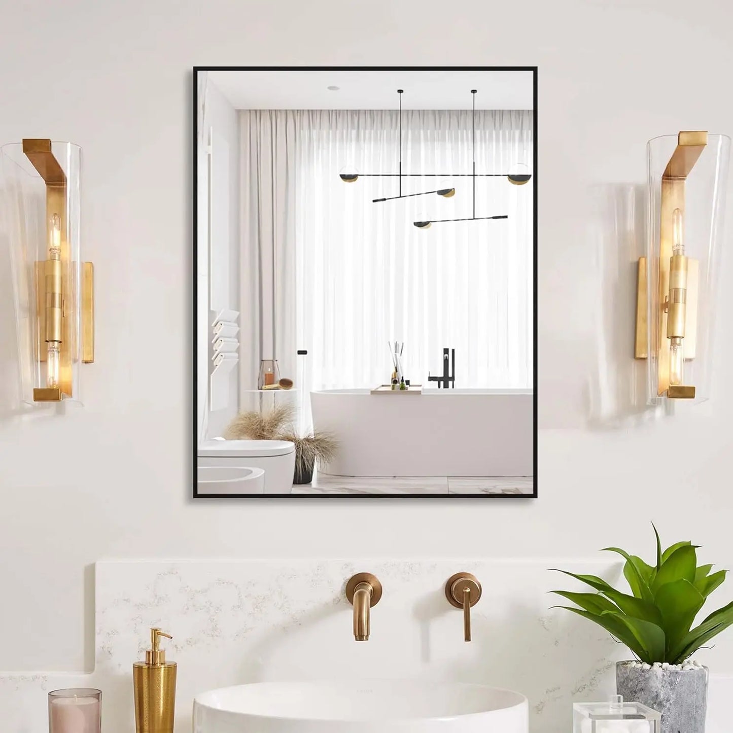 Modern Rectangle Wall Mirror Bathroom Mountable Aluminum Frame