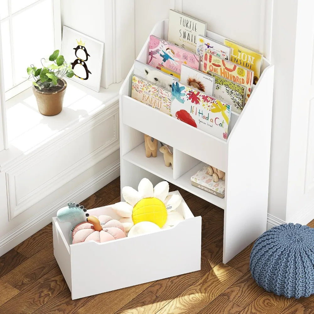 Hign-concerned Kids Bookshelf with Movable Toy Box Storage