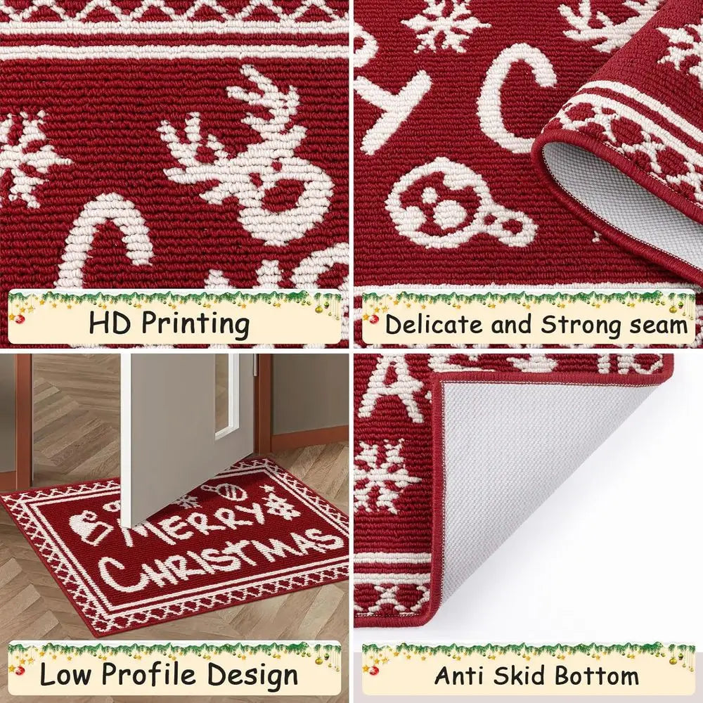 High-concerned Christmas Kitchen Rug Set Non-Skid Farmhouse