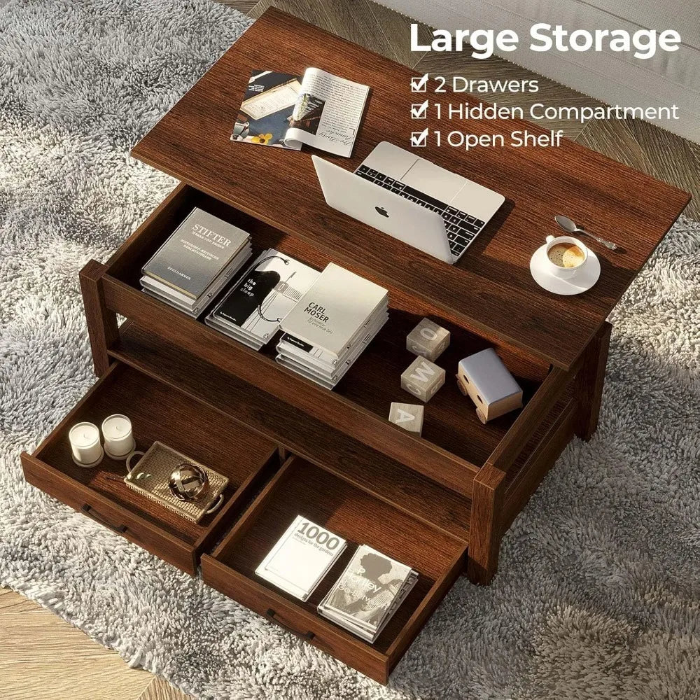 Lift Top Coffee Table With Drawers Hidden Compartment