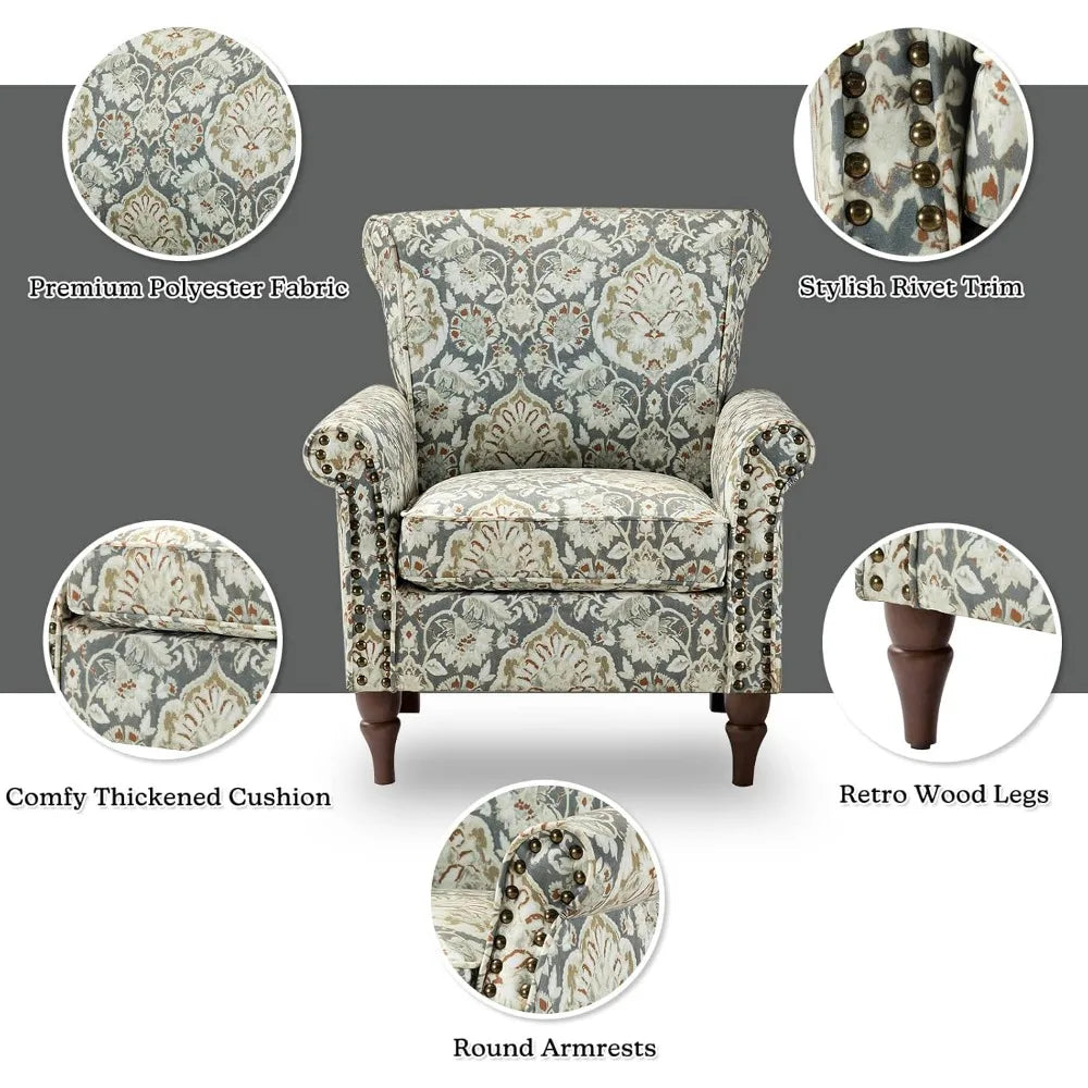 MKDK Modern Wingback Accent Chair Upholstered Armchair With Nailhead Trim