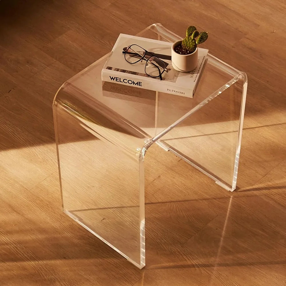 Acrylic U Shaped Side Tables With Waterfall Edges Set