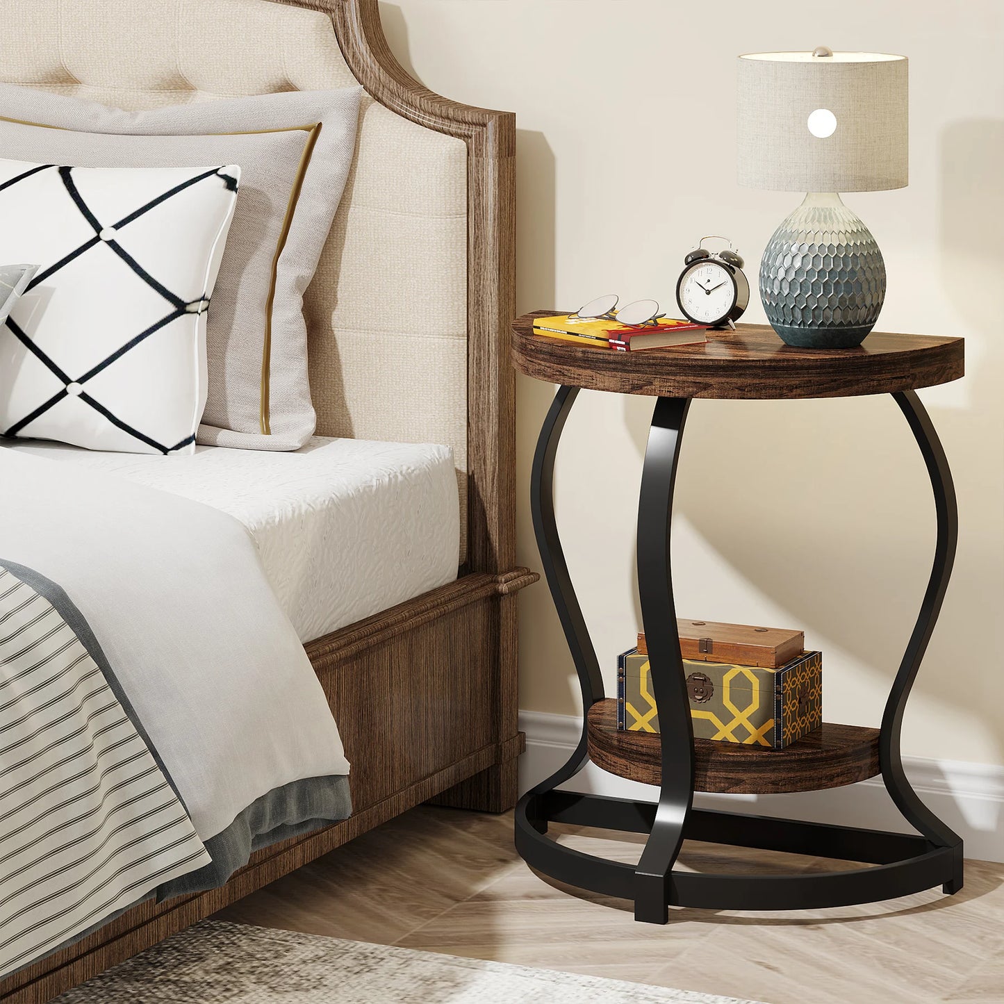 Tribesigns Half Round End Table Set of Two Tier Side Tables