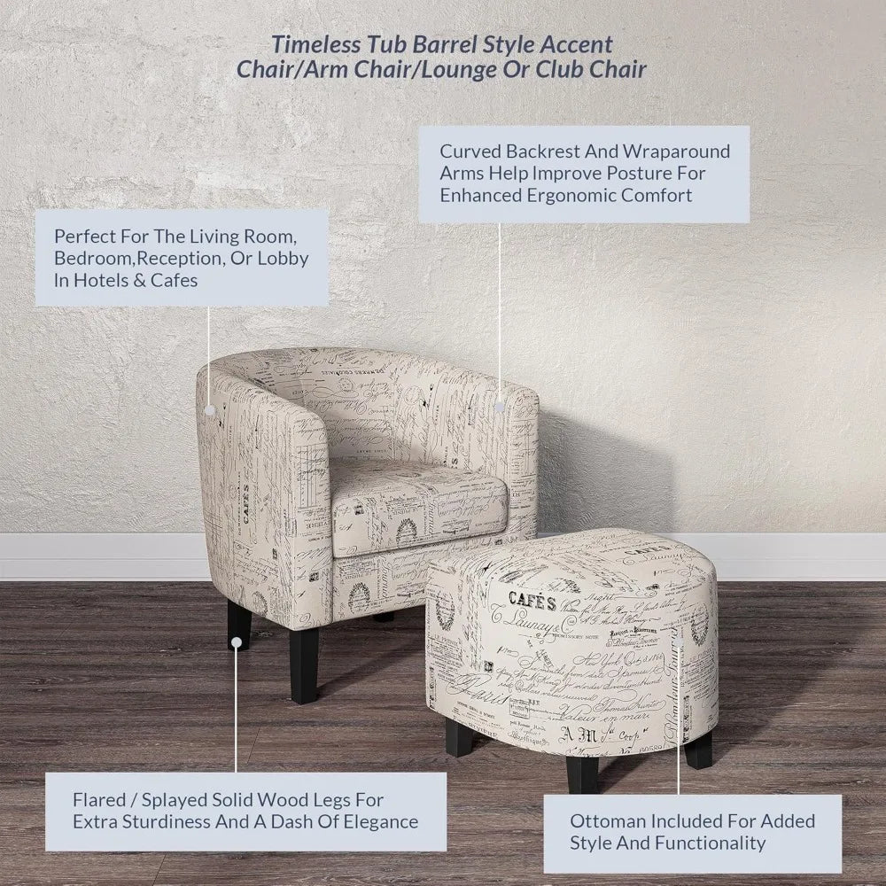 RBXC Accent Chair With Ottoman Set Modern Upholstered Barrel Chairs