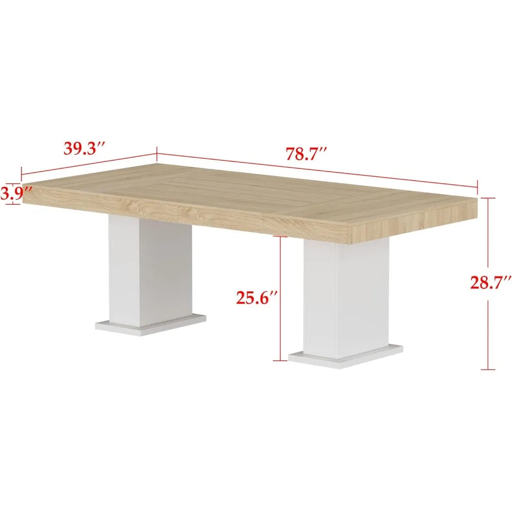 MKDK Modern Wood Dining Table With Pedestal Legs Home