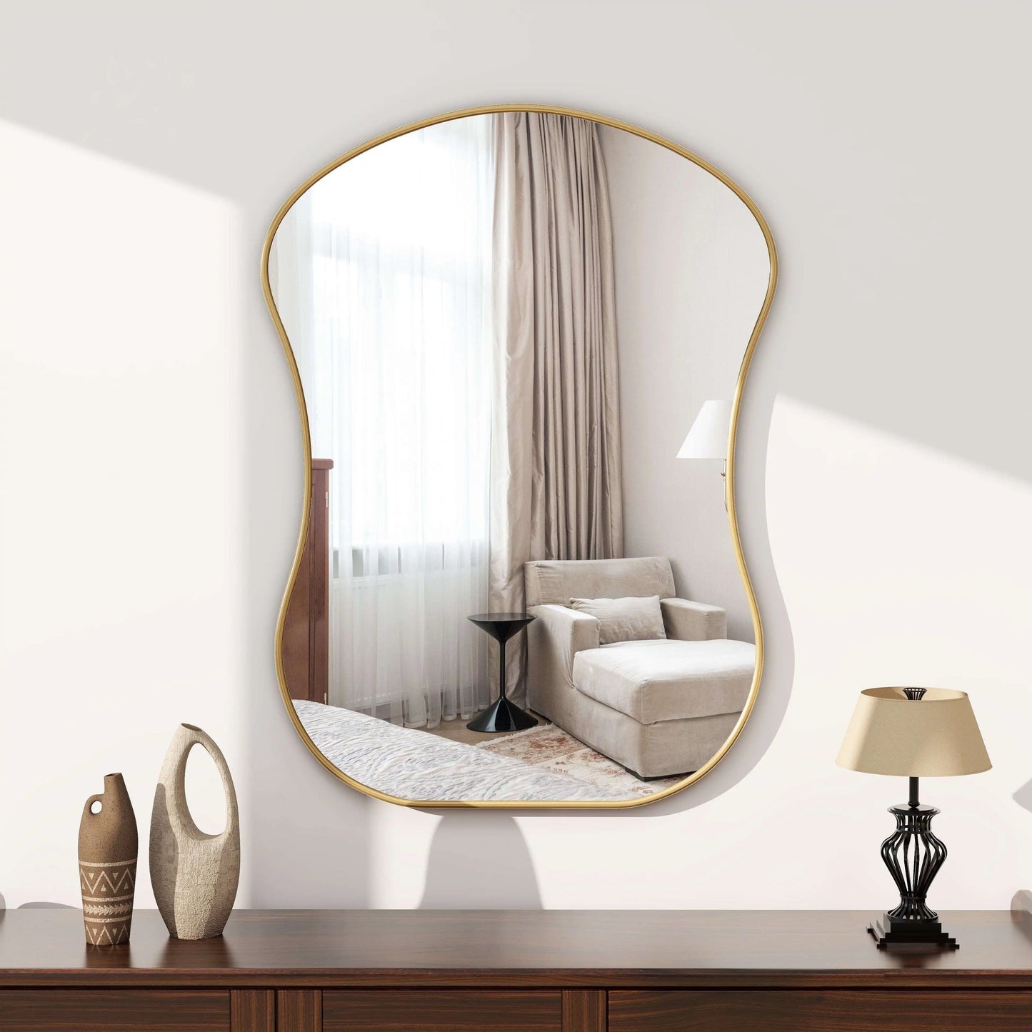 SHYFOY Wave Shaped Gold Frame Accent Wall Mirror