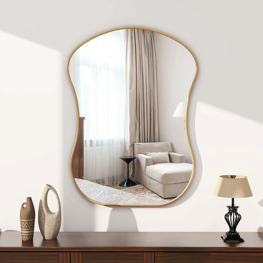 SHYFOY Wave Shaped Gold Frame Accent Wall Mirror