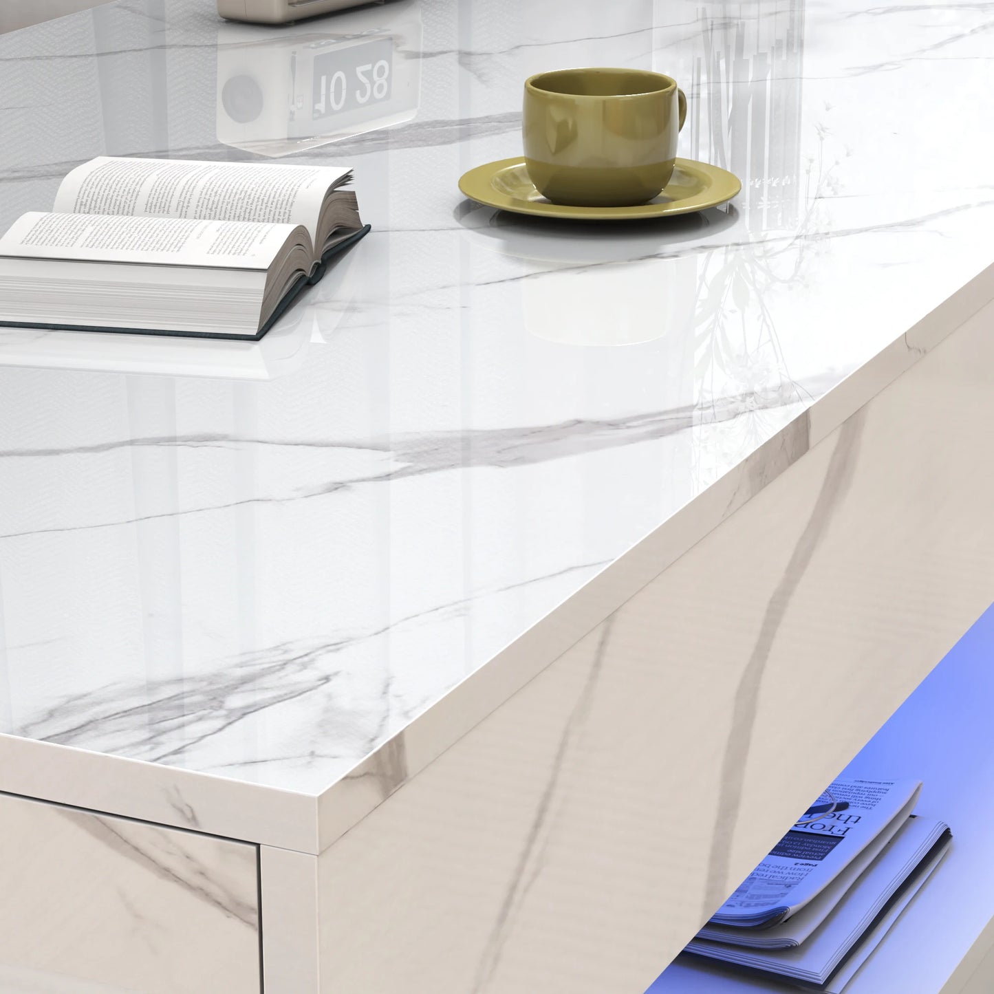 QiaoShiRen Modern LED Coffee Table Double Storage Drawers