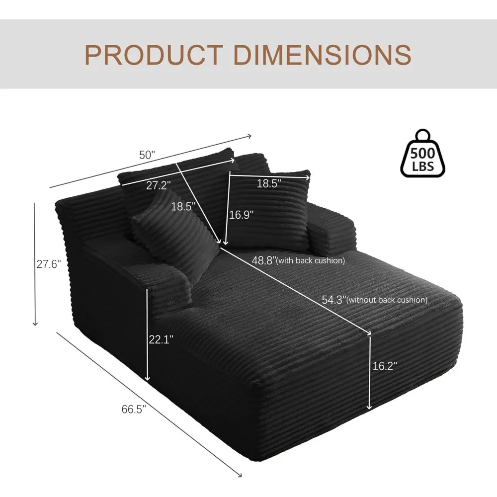 Oversized Corduroy Chaise Lounge Sleeper Sofa With Pillows