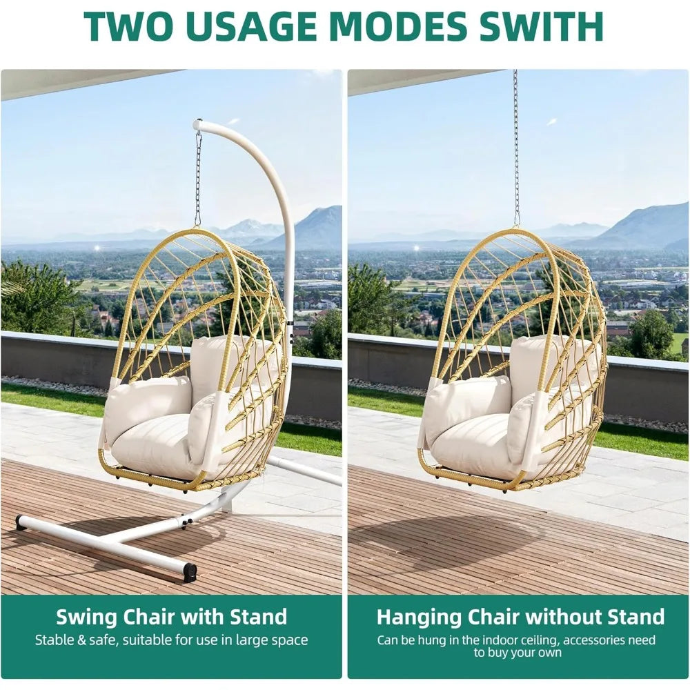 DAFIFY Hanging Egg Chair With Stand Rattan Wicker Swing