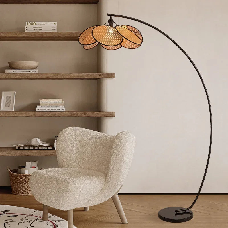 Rattan LED Floor Lamp With Nightlight For Living Room