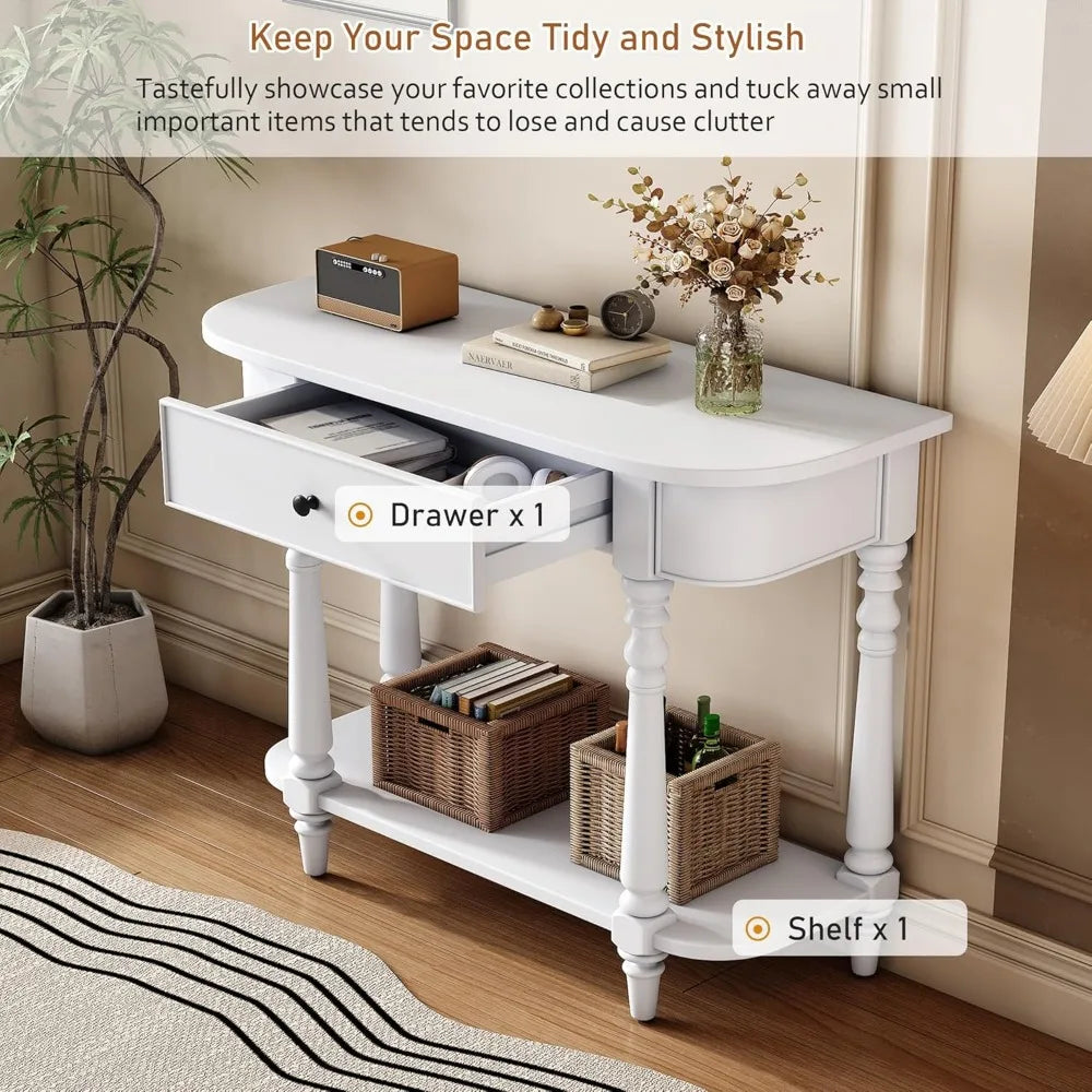 DAFIFY Curved Farmhouse Console Table With Drawer And Shelf