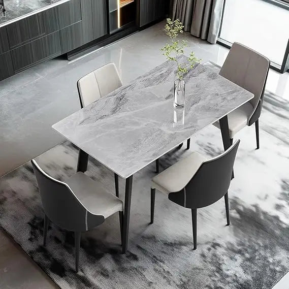 Modern Dining Table With Sintered Stone And Black Metal Legs