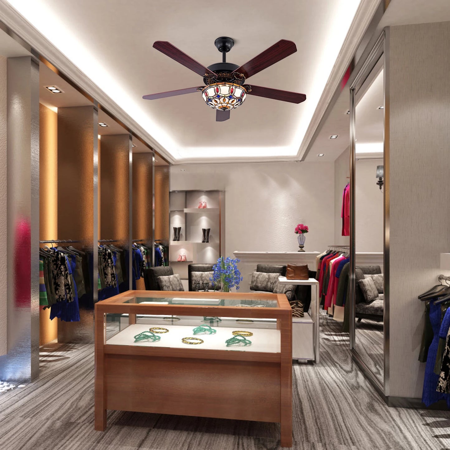 Bymaocar Tiffany Ceiling Fan With Remote Control Three Lights