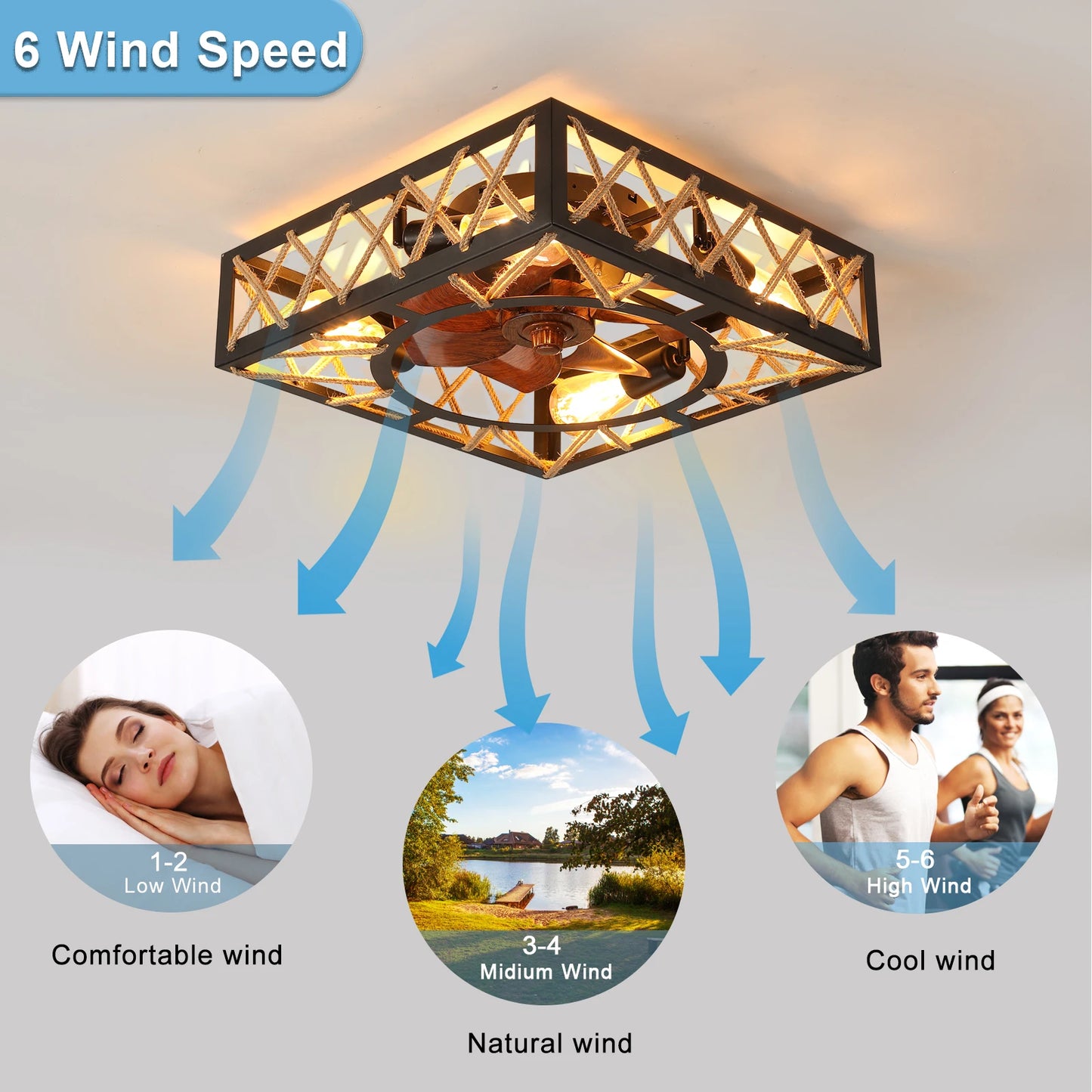 ARLGSITE Farmhouse Ceiling Fan With Remote Control DC Motor
