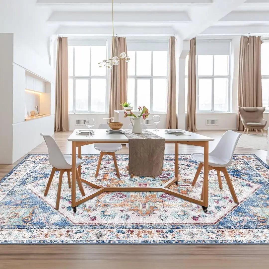 Hign-concerned Stain-Resistant Washable Area Rug Non-Slip Floral Living Room