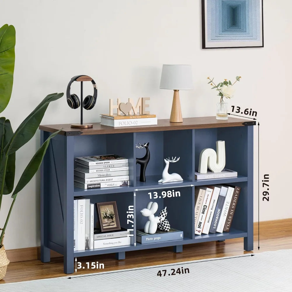 6 Cube Farmhouse Wood Low Storage Organizer Bookcase