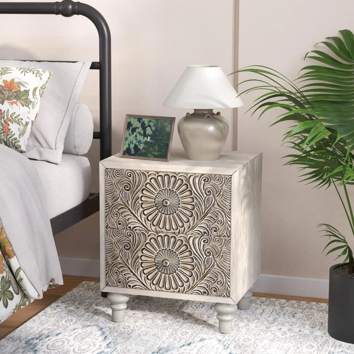 General Vintage Nightstand Two Drawer Farmhouse Night Table