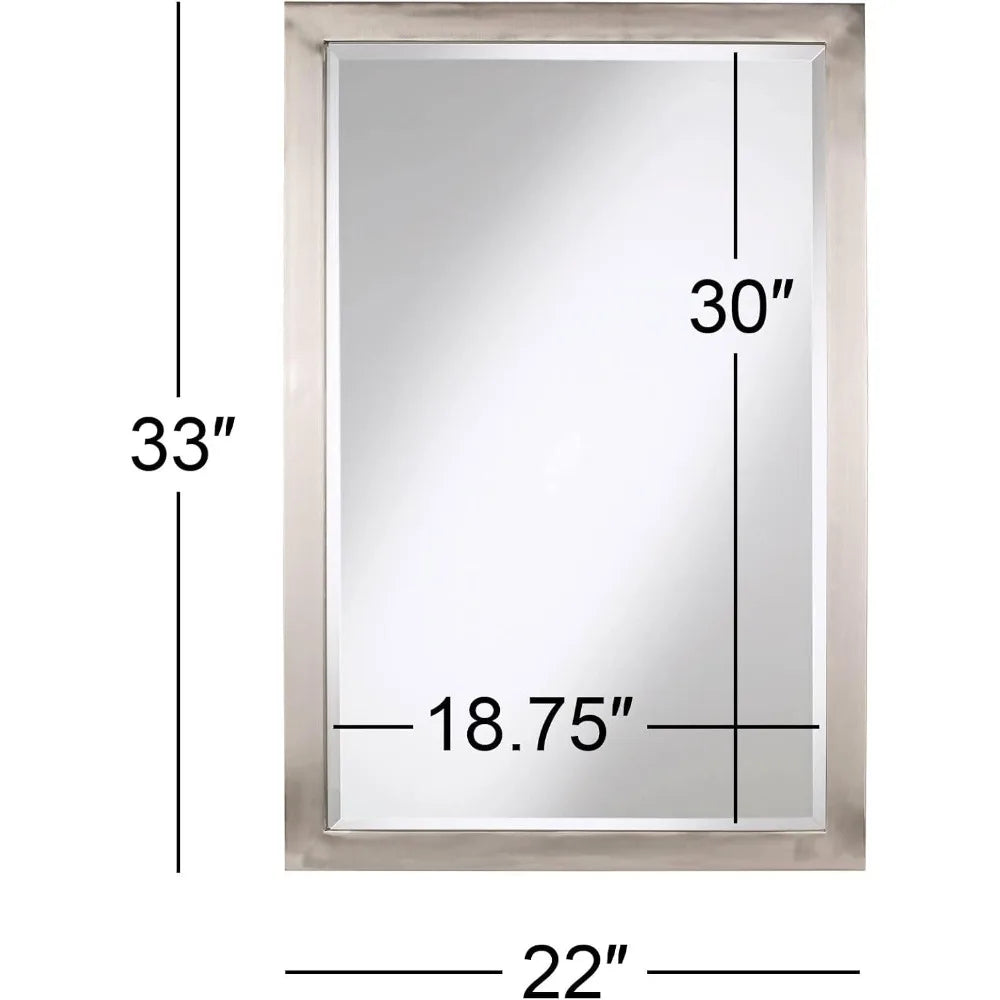 Metzeo Rectangular Vanity Wall Mirror Brushed Nickel Metal Frame