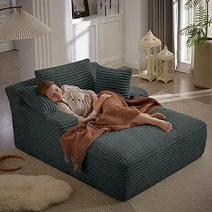 Oversized Corduroy Chaise Lounge Sleeper Sofa With Pillows