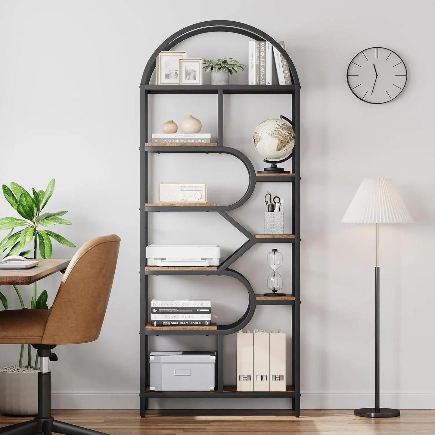 6 Tier Arched Bookshelf Geometric Open Storage Metal Frame