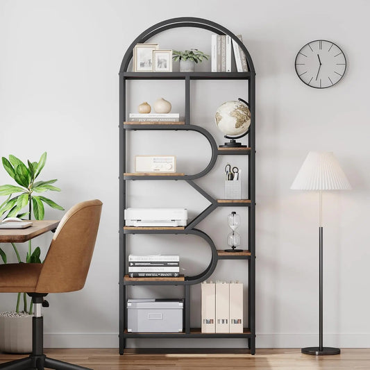 6 Tier Arched Bookshelf Geometric Open Storage Metal Frame