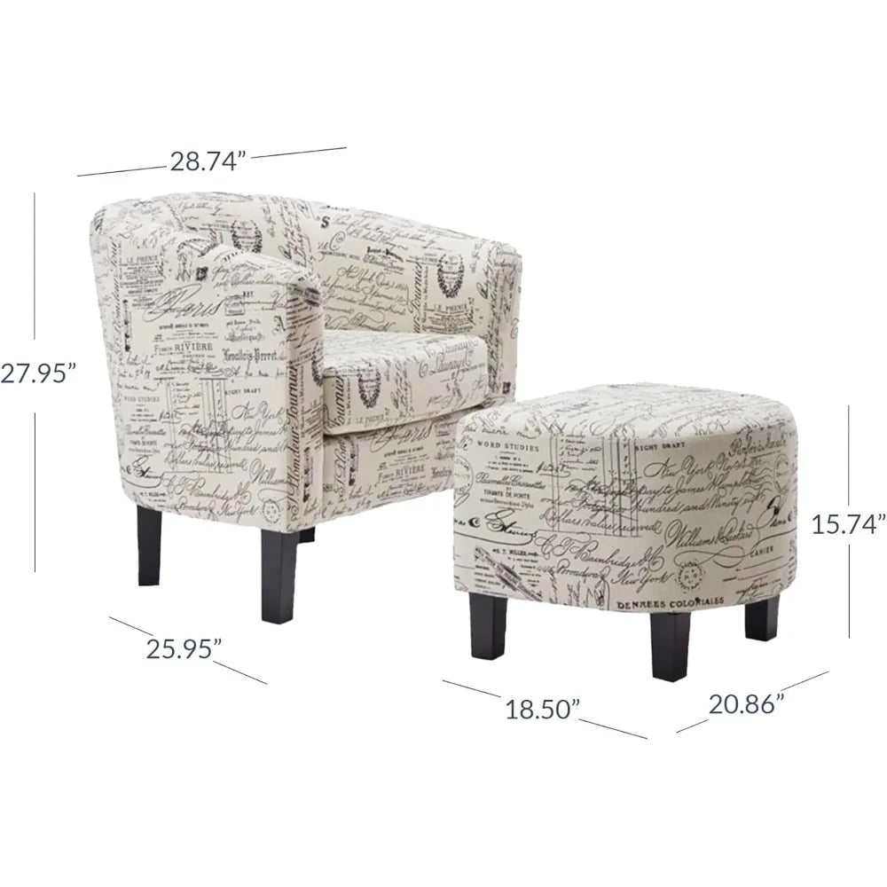 RBXC Accent Chair With Ottoman Set Modern Upholstered Barrel Chairs
