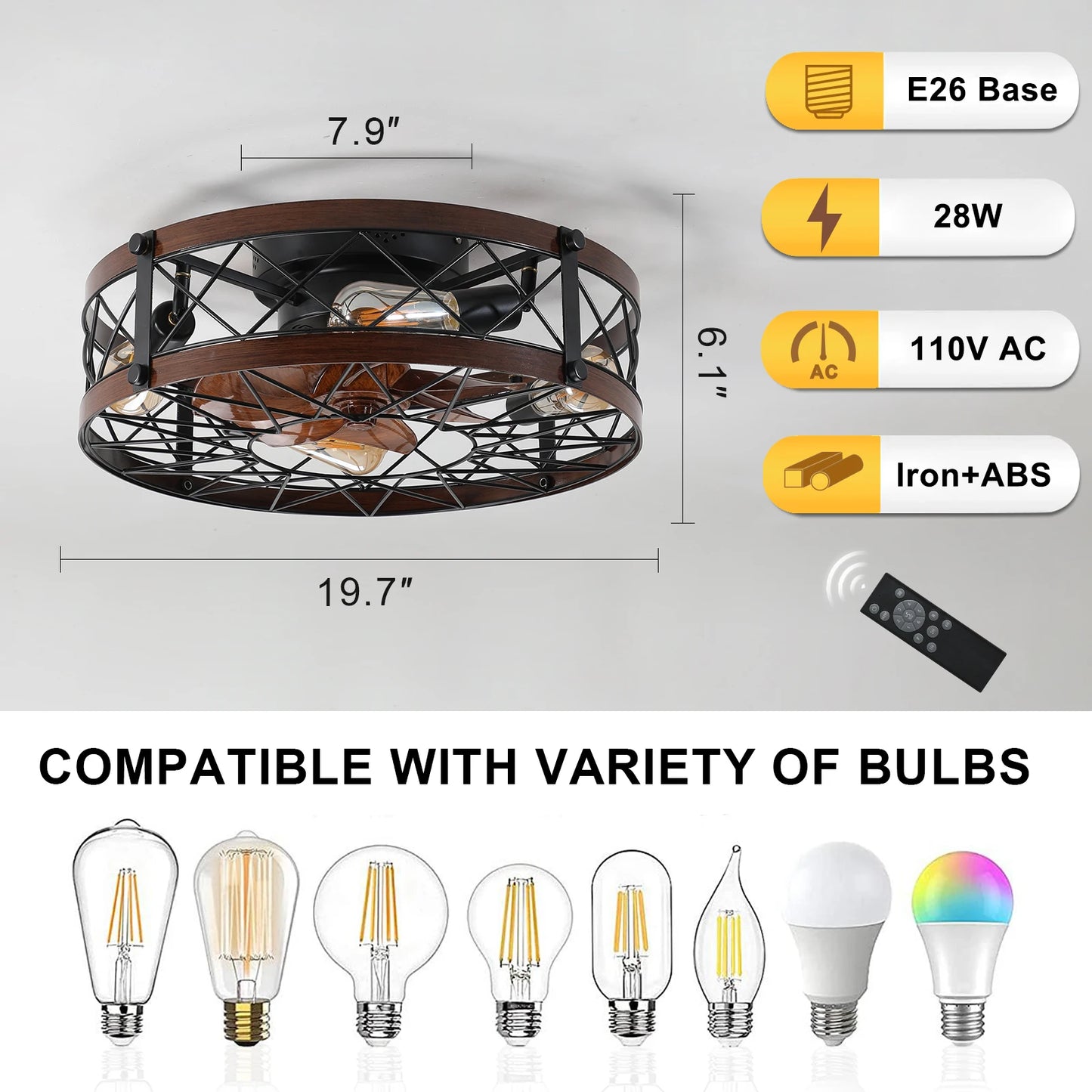 ARLGSITE Caged Ceiling Fan With Light Flush Mount Bulbs Included