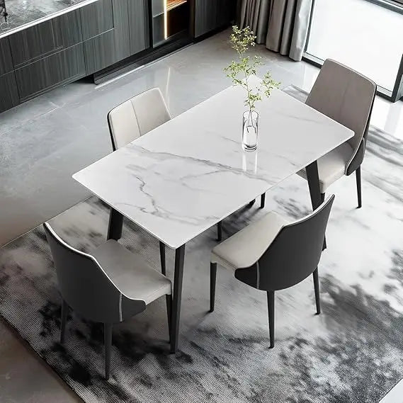 Modern Dining Table With Sintered Stone And Black Metal Legs