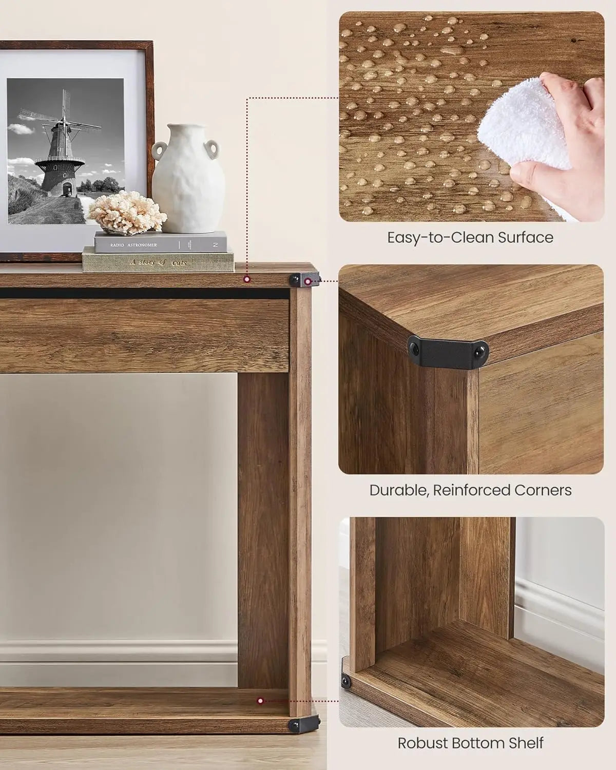 XMSJ Console Table With 3 Drawers And Bottom Shelf Unit