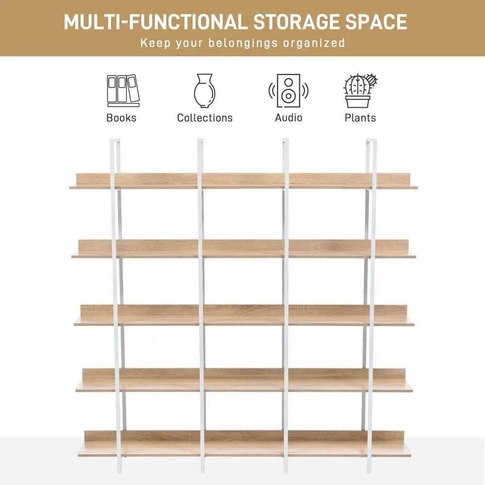 MKDK Industrial Wooden Five Tier Bookcase With Metal