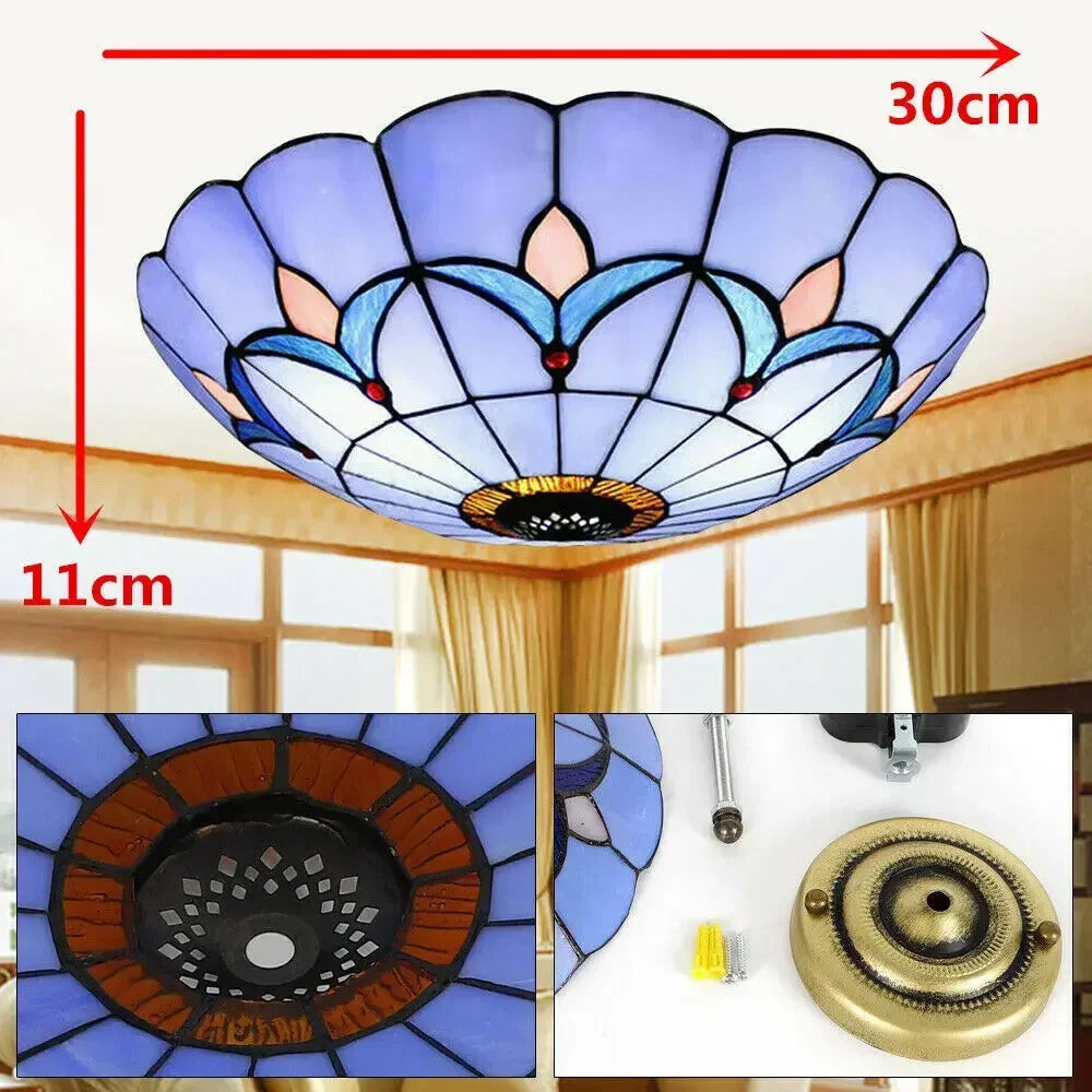 Tiffany Style Stained Glass Flushmount Vintage Ceiling Lamp