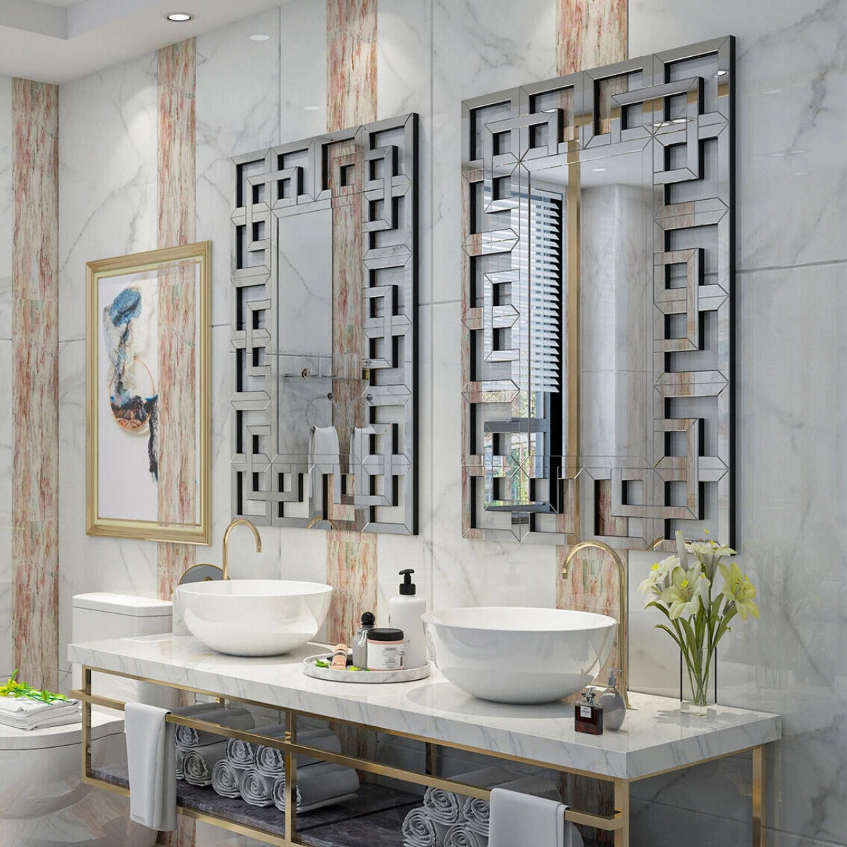 BORWART Grecian Frame Wall Mirror Rectangular Living Decor