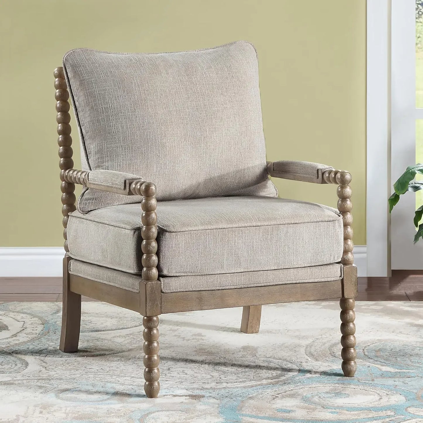 ANGDUO Linen Spindle Accent Chair With Wood Frame Cushion